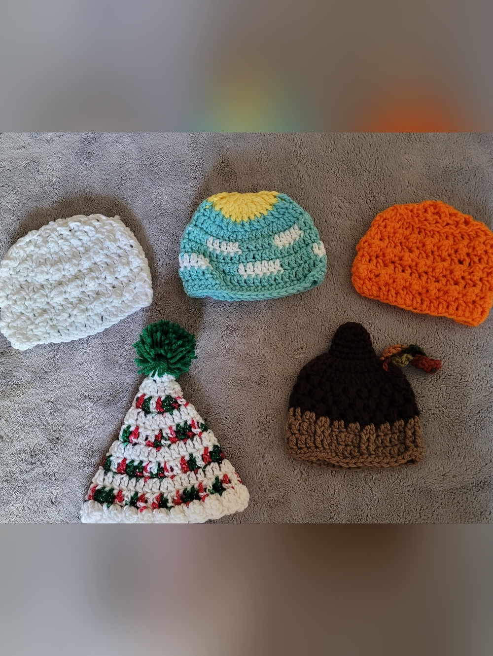 Bundle Of 5 Infant Toddler Hand Crocheted Beanies Various Colors And Styles EUC